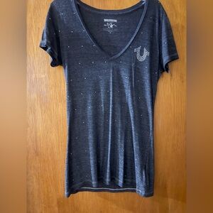 True Religion Dark Gray V-Neck Tee with Embellishments